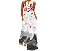 Cocila Abiti Cerimonia da Donna Abito Estivo da Donna Casual Senza Maniche con Stampa Scollo a V Maxi Abito Lungo da Spiaggia Boho con Tasche Abito Elegante Lungo
