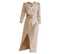Cocila Abiti Cerimonia Taglie Forti da Donna Abito da Donna in Raso di Fascia Alta con Temperamento Elegante, Abbigliamento da Damigella d'Onore, Doppie Punte Autunnali Vestiti Estivi (Beige, L)