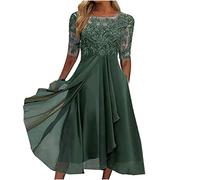 Cocila Abiti Cerimonia Taglie Forti Vestito da Donna in Chiffon di Pizzo con Ricamo Lunghezza tè Gancio Porta Borsa