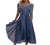 Cocila Abiti Cerimonia Taglie Forti Vestito da Donna in Chiffon di Pizzo con Ricamo Lunghezza tè Gancio Porta Borsa