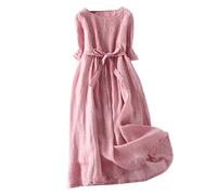 Cocila Abiti da Cerimonia Donna Abito da Viaggio da Viaggio di Media Lunghezza in Cotone e Lino con Scollo Rotondo a Doppio Vestito Maniche Lunghe