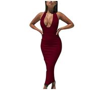 Cocila Abiti da Cerimonia Taglie Forti Abito da Donna Senza Maniche con Scollo Profondo, Scollo a V, di Pesce Senza Schienale, Sexy, Sottile, Attillato Vestito Rosso Velluto (A, S)