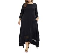 Cocila Abiti da Cerimonia Taglie Forti Abito Plus Size Lungo O-Collo Solido Donna Tre Quarti Plus Size Abito Vestiti Lana (Black, XL)