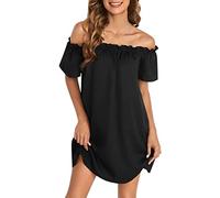 Cocila Abiti Estivi Donna Mini Abito da Donna a Maniche Corte Nero con Spalle Scoperte Abito Manica Lunga Bambina