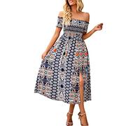 Cocila Abiti Lunghi Estivi Donna Abiti Lunghi da Donna Boho Flowy con Spalle Scoperte Abito da Spiaggia Estivo con Smock Lungo
