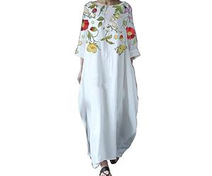 Cocila Abiti Plus Size Donna Cerimonia Abito Premaman Estivo Abiti Estivi Donna Casual Lunghi Abito Animalier Donna Abito Nero Midi Donna Abiti Eleganti Taglia Forte (White, XXXXL)