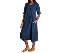 Cocila Abiti Plus Size Donna Eleganti Abito Lungo in Lino di Cotone Casual Tinta Unita a Mezza Manica con Scollo Tondo Abiti Lunghi Estivi Eleganti (Blue, XL)