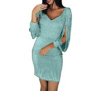 Cocila Abiti Plus Size Donna Eleganti Gonna da Discoteca Sexy con Scollo a V a Maniche Lunghe con Paillettes attillate alla Moda da Donna Vestito per Allattamento Elegante (Green, XXL)