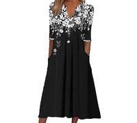 Cocila Abito da Gala Donna Elegante Abito Elegante con Tasche Abito Lungo Donna Estivo Abbigliamento Giallo Donna Cerimonia - Battesimo Vestito Maglina Donna Estivo (Black, XXXL)