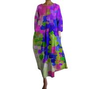 Cocila Abito Donna Elegante con Scollo a V e Scollo Tondo, Vestito Lungo Stampato a Maniche Lunghe in Cotone per Matrimonio ed Estate