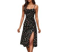Cocila Abito Donna Eleganti Sexy Estivo 2024 Carro Boho Spaghetti con Canotta a Pieghe Lungo con Spacco Laterale Manica Lunga Aderente