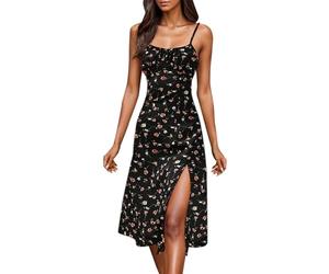 Cocila Abito Donna Eleganti Sexy Estivo 2024 Carro Boho Spaghetti con Canotta a Pieghe Lungo con Spacco Laterale Manica Lunga Aderente