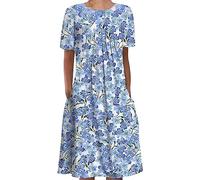 Cocila Abito Gestante Elegante Vestito Corto Cotone Donna Vestito Donna Manica Lunga Elegante Vestito Donna Autunnale Abiti Estivi Cotone Donna Abito Lungo Nero Donna Cotone (Blue, M)