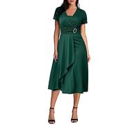 Cocila Abito Lungo da Donna Abiti Donna Cotone Lino Abito Donna Primaverile Elegante Abito Cerimonia Donna con Corpetto Abiti Bordeaux Donna Abito da Sera Sexy Lungo (Green, L)