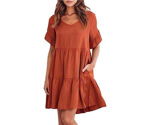 Cocila Abito Mare Copricostume Abiti Lunghi Donna Curvy Eleganti Lovable Costumi Mare Donna Vestitino Corto Estivo Donna Vestiti+d Ballo+Standard Abito Premaman Estivo (Orange, XL)