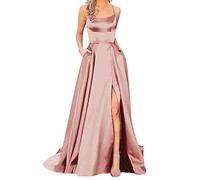 Cocila Abito Vintage con Scollo a V/O Abiti da Ballo da Donna Lunghi da Donna Eleganti Abiti Lunghi Senza Schienale Crisn Satin Spaghetti Party Prom Dress Spacco Laterale Abito Abito (Rose Gold, M)