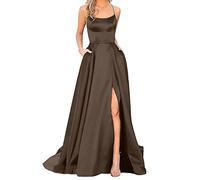 Cocila Abito Vintage con Scollo a V/O Abiti da Ballo da Donna Lunghi da Donna Eleganti Abiti Lunghi Senza Schienale con Scollo all'americanaCrisn Satin Spaghetti Party Prom Dress Abito (Brown, XL)