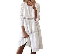 Cocila Boho Chic Dresses Donne Boho Solid Collo Abiti Hollow out Splice 3/4 Manica Mid Abiti Lunghi Abiti Neonata Maniche Lunghe