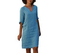 Cocila Boho Chic Dresses Mini Abito Corto in Cotone e Lino a Mezza Manica con Scollo a V alla Moda e Confortevole da Donna Abiti in Velluto Manica Lunga