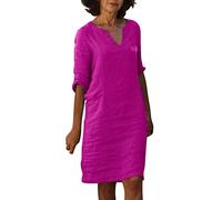 Cocila Boho Chic Dresses Mini Abito Corto in Cotone e Lino a Mezza Manica con Scollo a V alla Moda e Confortevole da Donna Abiti in Velluto Manica Lunga