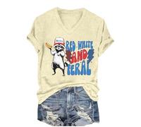 Cocila Camicetta da Donna 2026 Taglie Forti retrò Boho Contadino - Cotone Maglietta con Scollo A V, Rossa, E Selvaggia, Divertente Patriottica del 4 Luglio Un Selvatico. Camicia Blusa (Beige,
