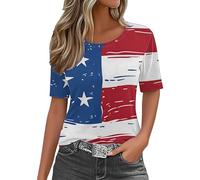 Cocila Camicetta da Donna 2026 Taglie Forti retrò Boho Contadino - Cotone Magliette Grafiche Donna, Scollo Rotondo, Bandiera Americana, Manica Corta, 4 Luglio 2026, Maglietta Estiva Independence