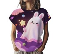 Cocila Camicetta da Donna 2026 Taglie Forti retrò Boho Contadino - Cotone Un Maglione Casual A Maniche Corte Lavorato Maglia con Una Simpatica Stampa di Halloween su Tutta La Superficie Camicie