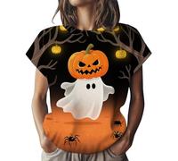 Cocila Camicetta da Donna 2026 Taglie Forti retrò Boho Contadino - Cotone Un Maglione Casual A Maniche Corte Lavorato Maglia con Una Simpatica Stampa di Halloween su Tutta La Superficie Camicie