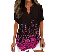 Cocila Camicetta da Donna, Elegante, A Maniche Lunghe Camicia Stampata Donna T-Shirt Corte di Fascia Alta con Scollo V Top Casual Versatile E alla Gonna Lunga (Hot Pink, XXL) Jeans Maglia