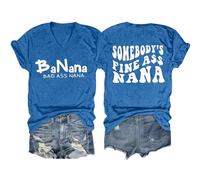 Cocila Camicetta da Donna, Elegante, A Maniche Lunghe Maglietta Donna Banana Bad Ass, Divertente con Scollo V E Grafica Corte Camicie di Flanella (Blue, S) Camicia Bianca Nera Abbigliamento