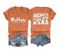 Cocila Camicetta da Donna, Elegante, A Maniche Lunghe Maglietta Donna Banana Bad Ass, Divertente con Scollo V E Grafica Corte Camicie di Flanella (Orange, XXXL) Abbigliamento Curvy T Shirt Top