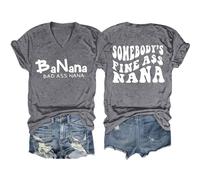 Cocila Camicetta da Donna, Elegante, A Maniche Lunghe Maglietta Donna Banana Bad Ass, Divertente con Scollo V E Grafica Corte Camicie di Flanella (Grey, XXXL) Camicia Elegante Cotone Maglia