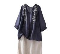Cocila Camicetta da Donna, Elegante, A Maniche Lunghe Top Donna in Cotone E Lino, con Ricamo, Stile Ampio Letterario, retrò, Tinta Unita, Sottile, Versatile, Estivo, Nuovo. Giacca (Black, XL)