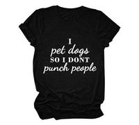 Cocila Camicetta da Donna Henley, Elegante I Pet Dogs So Don't Punch People, Divertente Maglietta A Maniche Corte con Stampa di Lettere Maglia in Pizzo (Black, S) Camicia Cotone Abbigliamento