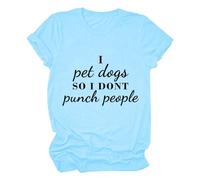 Cocila Camicetta da Donna Henley, Elegante I Pet Dogs So Don't Punch People, Divertente Maglietta A Maniche Corte con Stampa di Lettere Maglia in Pizzo (Blue, XL) Camicia Jeans Cotone Manica