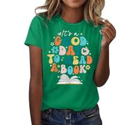 Cocila Camicetta da Donna in Cotone E Lino Ricamato È Una Giornata per Leggere Un Libro Maglietta Costume Mondiale del 2026 Maglia Allattamento Invernale (Green, XXXL) Camicia Jeans Elegante