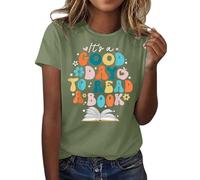 Cocila Camicetta da Donna in Cotone E Lino Ricamato È Una Giornata per Leggere Un Libro Maglietta Costume Mondiale del 2026 Maglia Allattamento Invernale (Mint Green, S) Motivi Abbigliamento