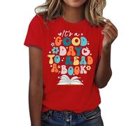 Cocila Camicetta da Donna in Cotone E Lino Ricamato È Una Giornata per Leggere Un Libro Maglietta Costume Mondiale del 2026 Maglia Allattamento Invernale (Red, M) Maniche Lunghe Completo