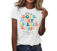Cocila Camicetta da Donna in Cotone E Lino Ricamato È Una Giornata per Leggere Un Libro Maglietta Costume Mondiale del 2026 Maglia Allattamento Invernale (White, XL) Elegante Camicia T Shirt