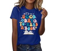 Cocila Camicetta da Donna in Cotone E Lino Ricamato È Una Giornata per Leggere Un Libro Maglietta Costume Mondiale del 2026 Maglia Allattamento Invernale (Blue, S) Camicia Nera Blusa Elegante