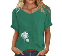 Cocila Camicetta da Donna in Cotone E Lino Ricamato Maglietta A Maniche Corte con Tasca Camicia Notte Lunghe (Green, S) Abbigliamento Elegante Top Maglia Camicie Tailleur Eleganti Bianca Camice