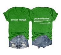 Cocila Camicetta da Donna in Cotone E Lino Ricamato Maglietta con Scollo A V Scritta Dietro di Me, alla Camicia Grande (Green, S) Elegante Nera Bianca Maglia Manica Lunga Righe Camice Jeans