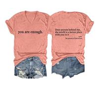 Cocila Camicetta da Donna in Cotone E Lino Ricamato Maglietta con Scollo A V Scritta Dietro di Me, alla Camicia Grande (Pink, S) Tailleur Eleganti Elegante Jeans Maglia Seta Bianca Maglie