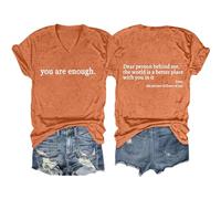 Cocila Camicetta da Donna in Cotone E Lino Ricamato Maglietta con Scollo A V Scritta Dietro di Me, alla Camicia Grande (Orange, L) Camicie Tailleur Eleganti Particolari Magliette Elegante