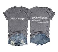 Cocila Camicetta da Donna in Cotone E Lino Ricamato Maglietta con Scollo A V Scritta Dietro di Me, alla Camicia Grande (Grey, M) Tailleur Eleganti Elegante Blusa Jeans Maglia Maniche Tre