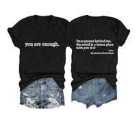 Cocila Camicetta da Donna in Cotone E Lino Ricamato Maglietta con Scollo A V Scritta Dietro di Me, alla Camicia Grande (Black, XXXL) Motivi Abbigliamento Maglia Elegante Rosa Seta Manica