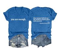 Cocila Camicetta da Donna in Cotone E Lino Ricamato Maglietta con Scollo A V Scritta Dietro di Me, alla Camicia Grande (Blue, XXXL) Motivi Abbigliamento Tailleur Eleganti Elegante Maglia T