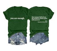 Cocila Camicetta da Donna in Cotone E Lino Ricamato Maglietta con Scollo A V Scritta Dietro di Me, alla Camicia Grande (Blackish Green, S) Abbigliamento Elegante Blusa Nera Maglie Eleganti