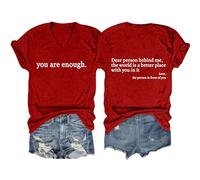 Cocila Camicetta da Donna in Cotone E Lino Ricamato Maglietta con Scollo A V Scritta Dietro di Me, alla Camicia Grande (Red, L) Elegante Nera Tailleur Eleganti Maglia Maniche Lunghe Blusa