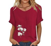 Cocila Camicetta Estiva da Donna Ricamata Camicia Monopetto con A Pieghe Donna, Modello Station Explosion, in Tinta Unita, Maniche Stile Europeo E Americano Pigiama Allattamento Invernale (Red,